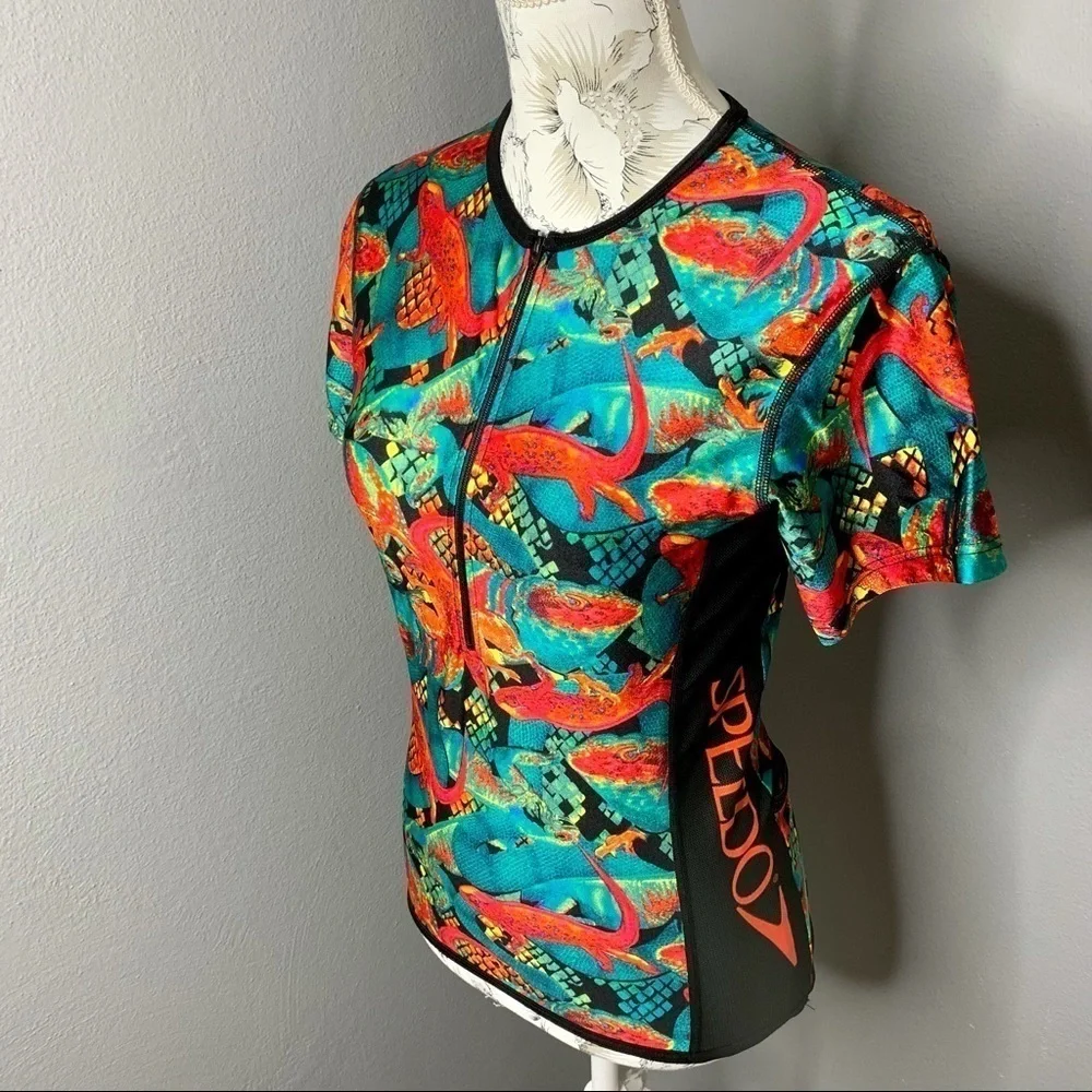 Vintage Speedo Swim Top Bright Iguana Print Medium